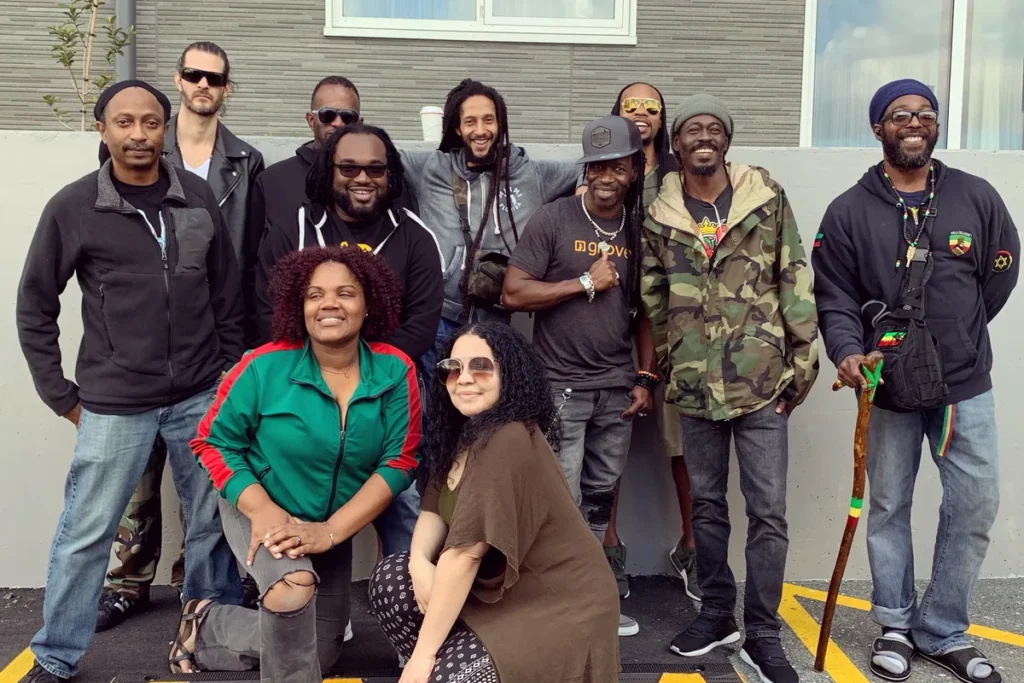 Julian Marley with his touring band and crew in New Zealand, 2019